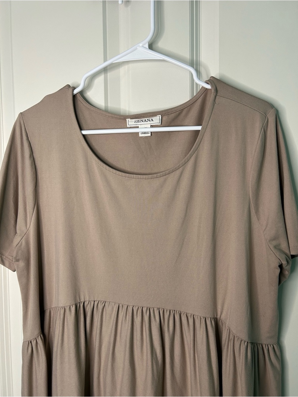 Zenana Taupe Scoop Neck Babydoll Top - Picture 3 of 8